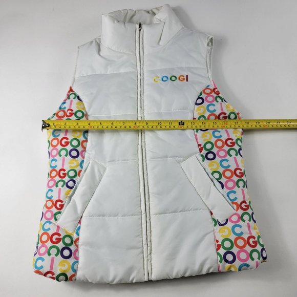 Coogi Puffer Vest Sleeveless Womens Medium White Green Rainbow Zip Up - Picture 9 of 10